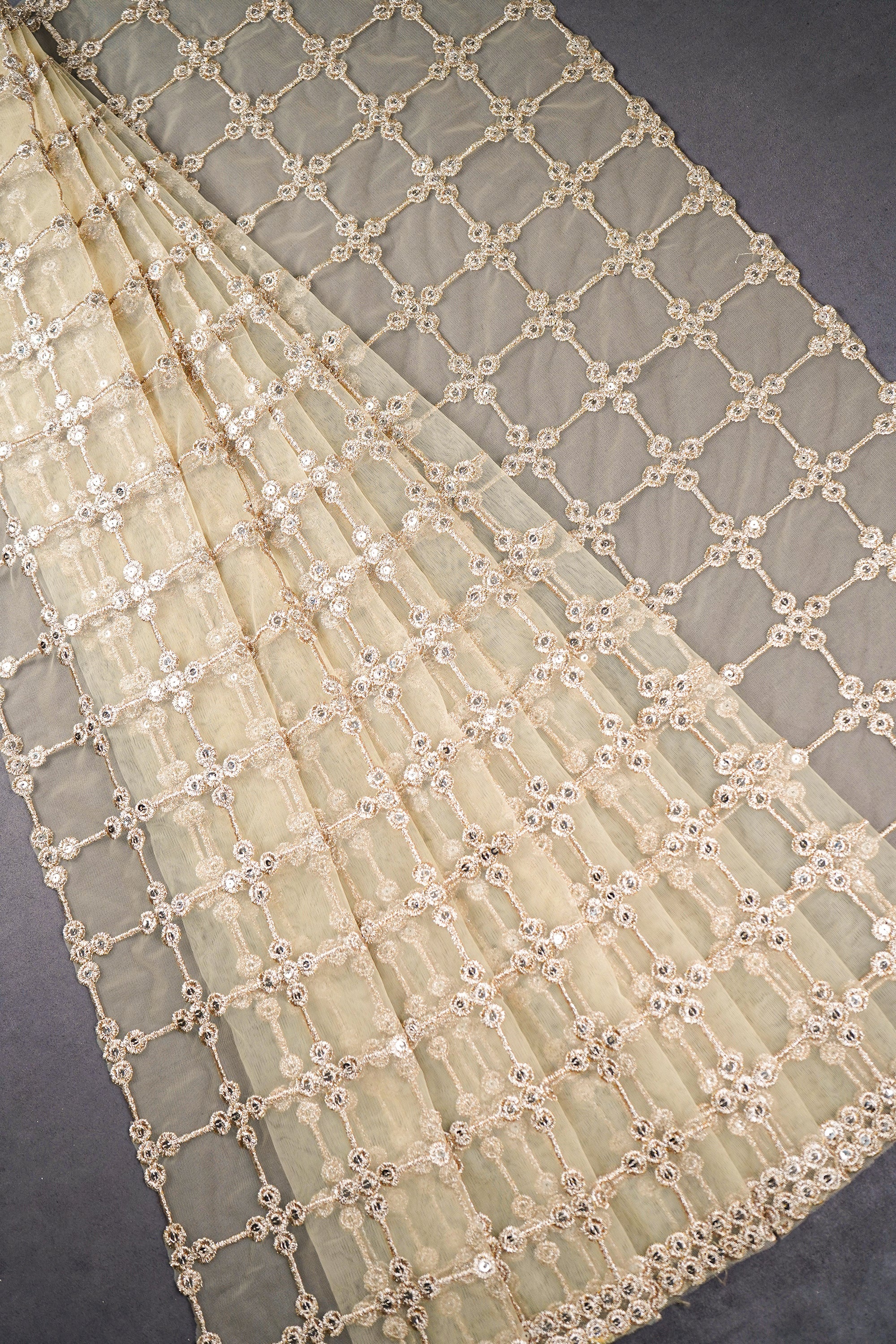 White Net Dupatta With All Over Sequins And Zari Work 20474