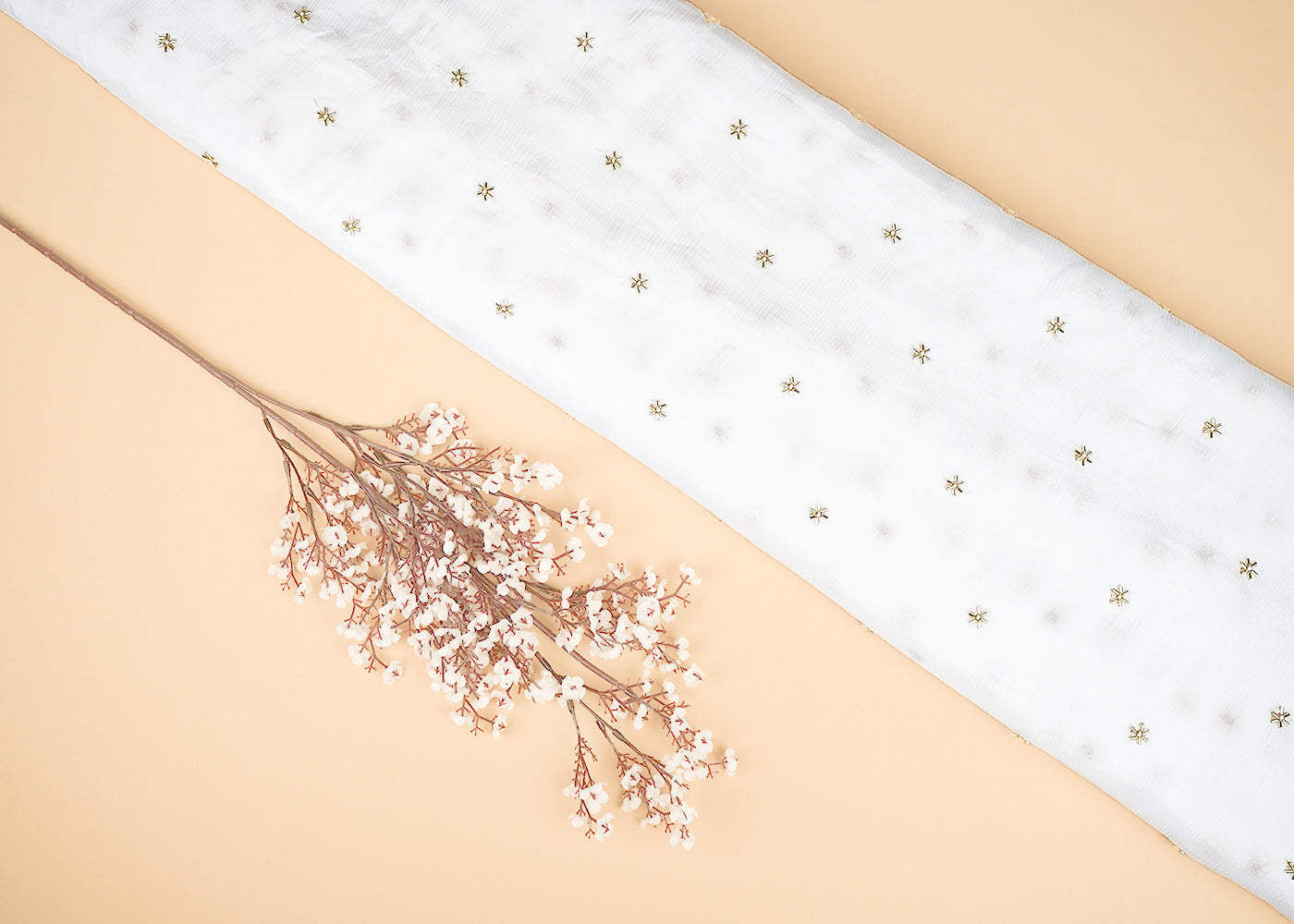 White Chinon Chiffon Fabric With All Over Buti Of Katdana And Bead 20477