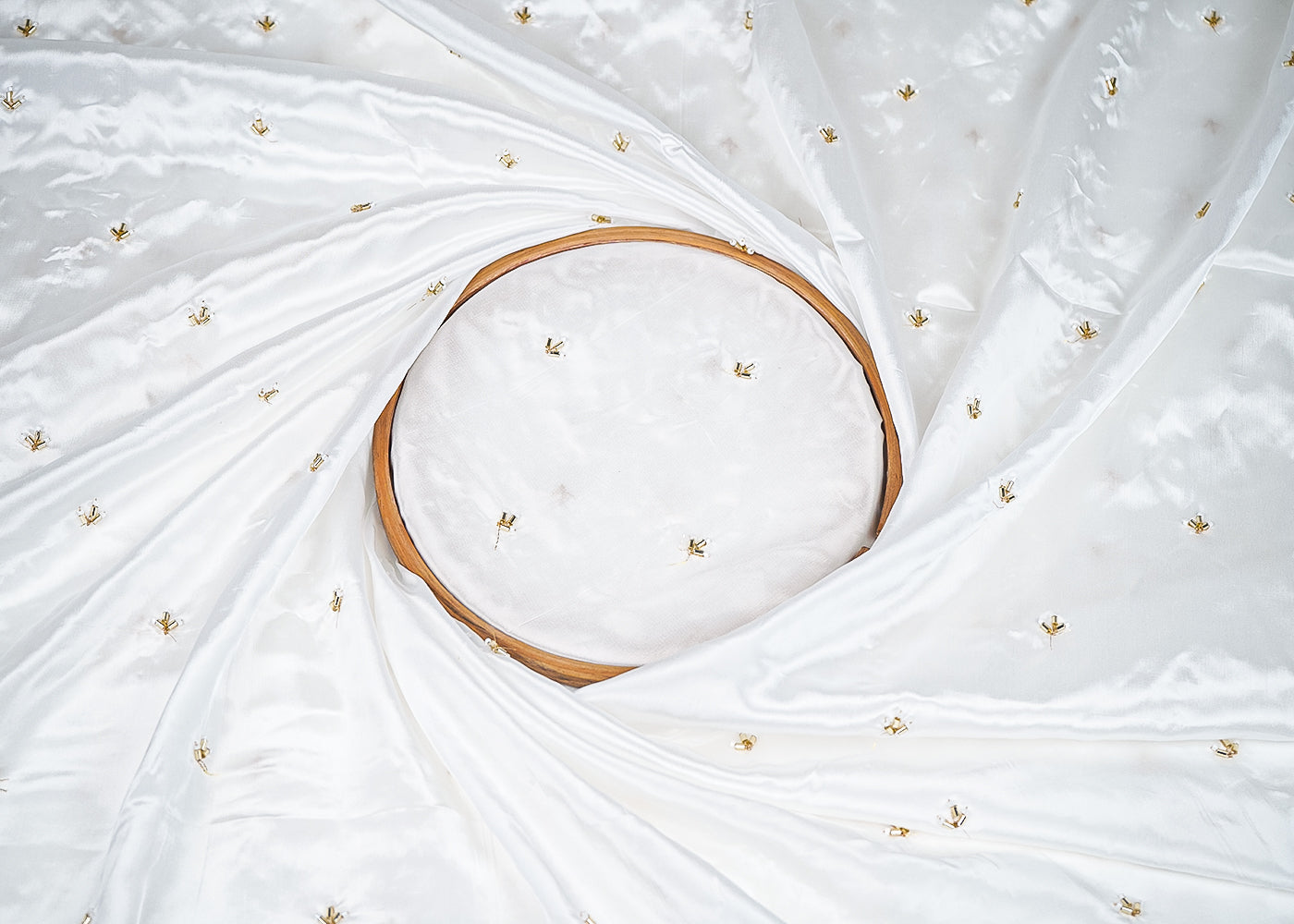 White Crepe Fabric With All Over Buti Of Katdana And Bead 20480