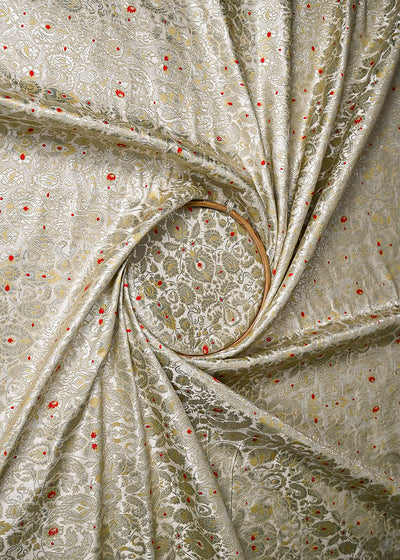Cream Banarasi Brocade Fabric With All Over Zari And Thread Handloom 20503