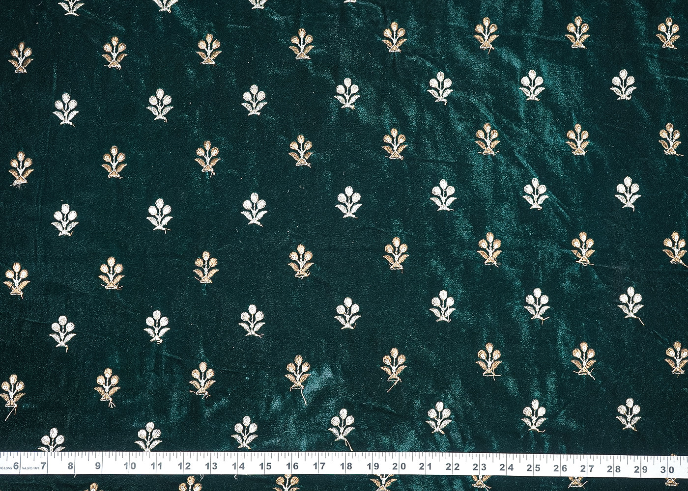 Bottle Green Velvet Fabric With All Over Buti Of Zari And Sequins Work 20514