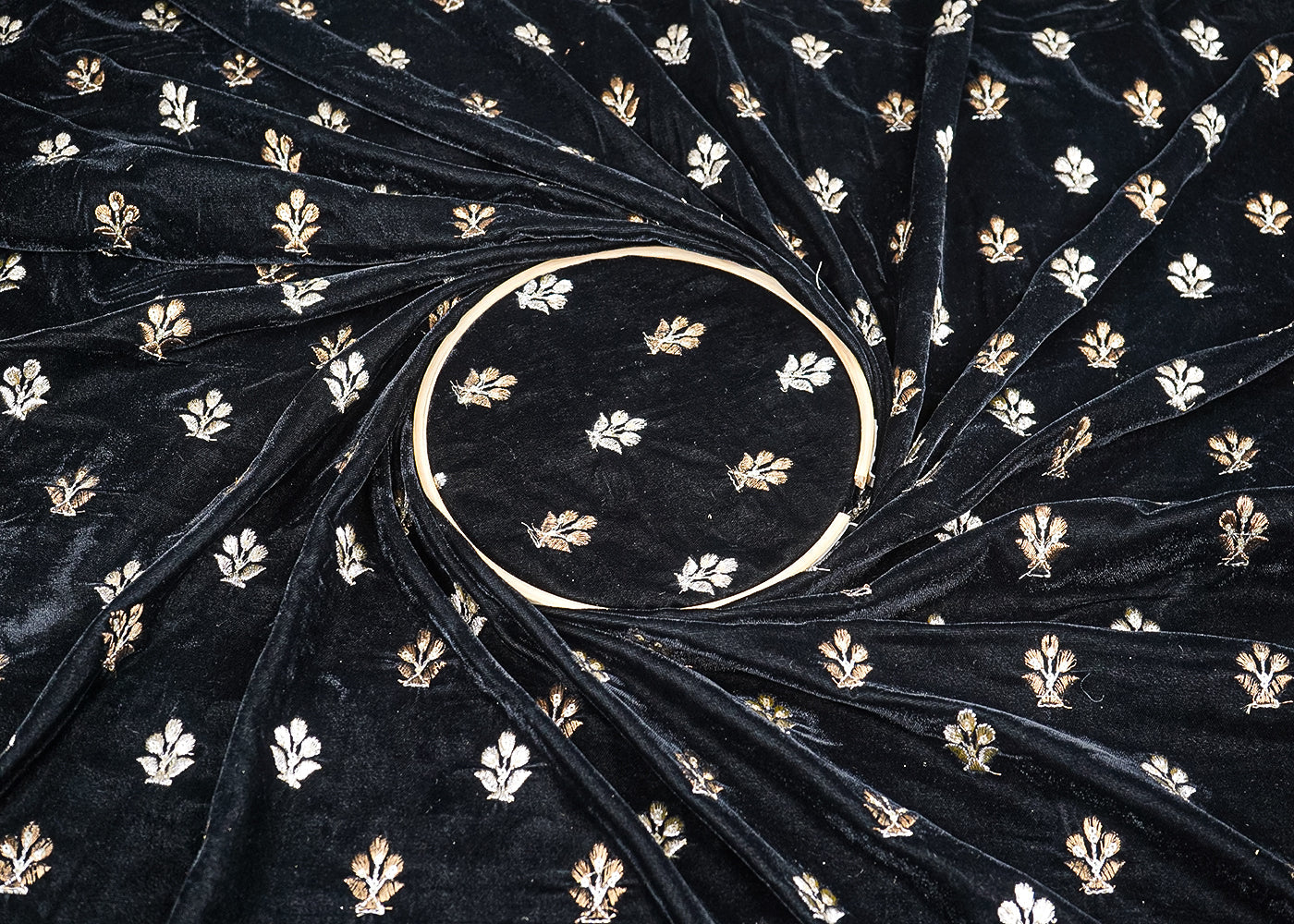 Black Velvet Fabric With All Over Buti Of Zari And Sequins Work 20515