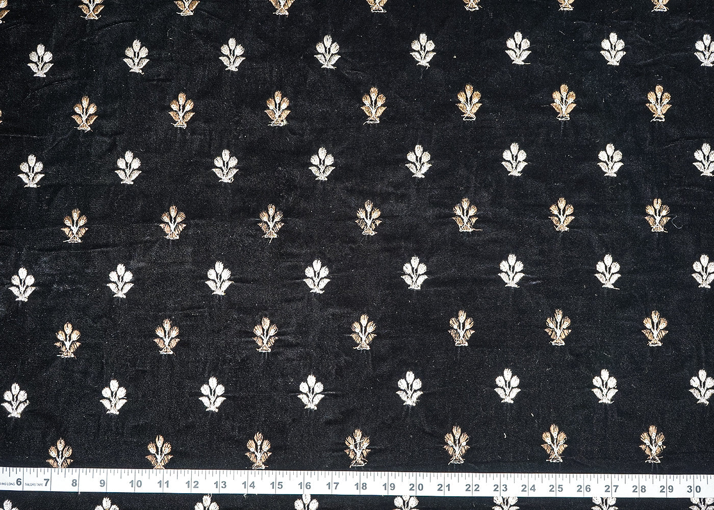 Black Velvet Fabric With All Over Buti Of Zari And Sequins Work 20515