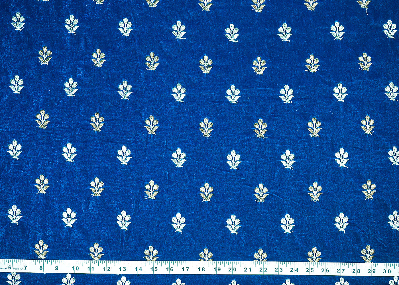 Peacock Blue Velvet Fabric With All Over Buti Of Zari And Sequins Work 20517