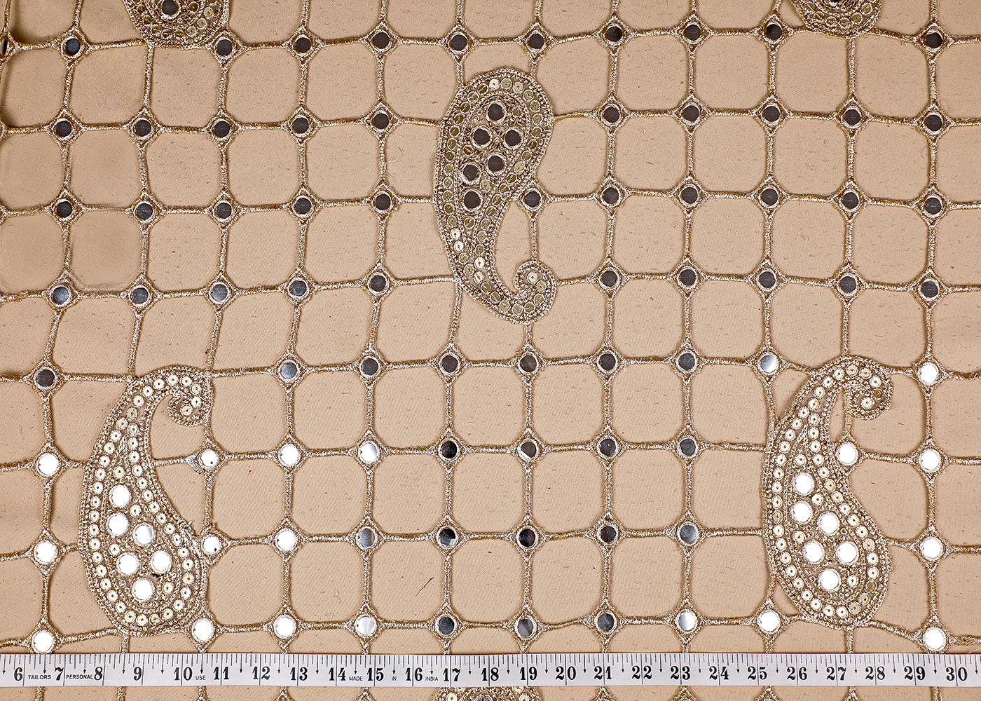Golden Net Fabric With All Over Laser Cutwork And One Side Border 20518