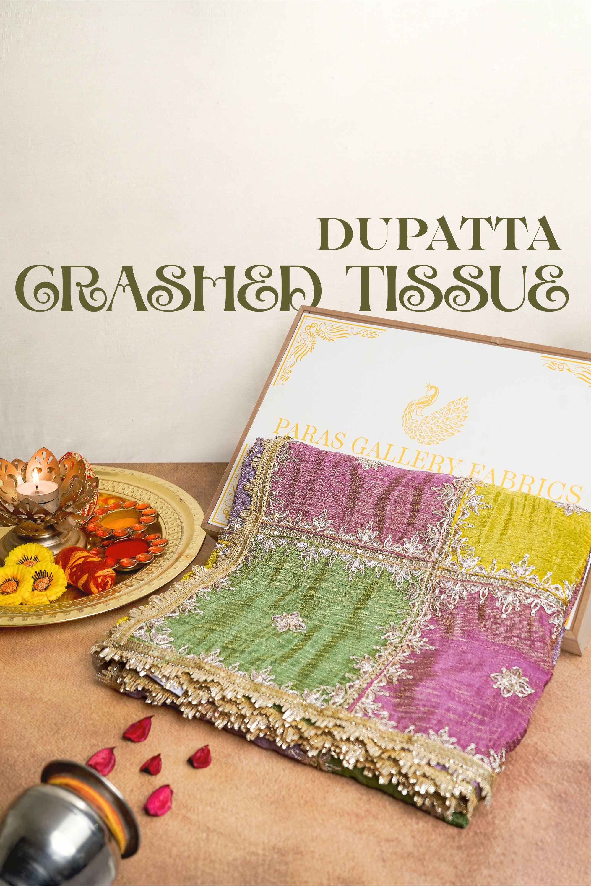 Multi-Color Crushed Tissue Dupatta With All Over Sequins And Zari Work 20527