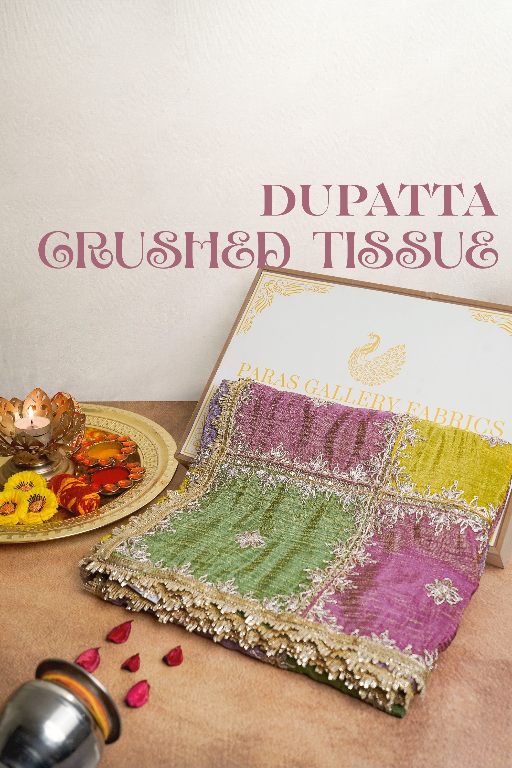 Multi-Color Crushed Tissue Dupatta With All Over Sequins And Zari Work 20527