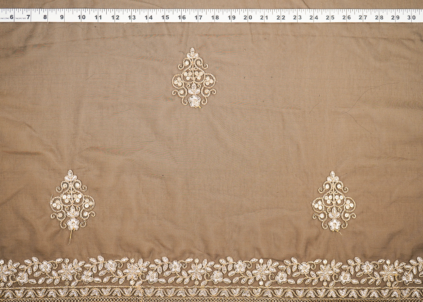 Black Organza Fabric With All Over Buti Of Golden Zari And Sequins With Two Side Border 20538