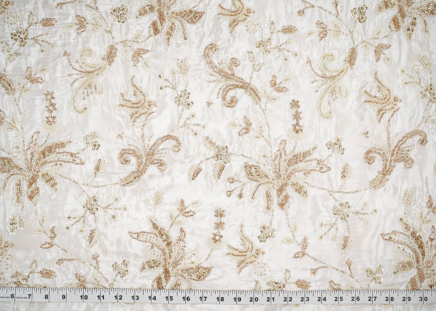 White Crepe Fabric With All Over Sequins, Katdana And Bead Work 20547