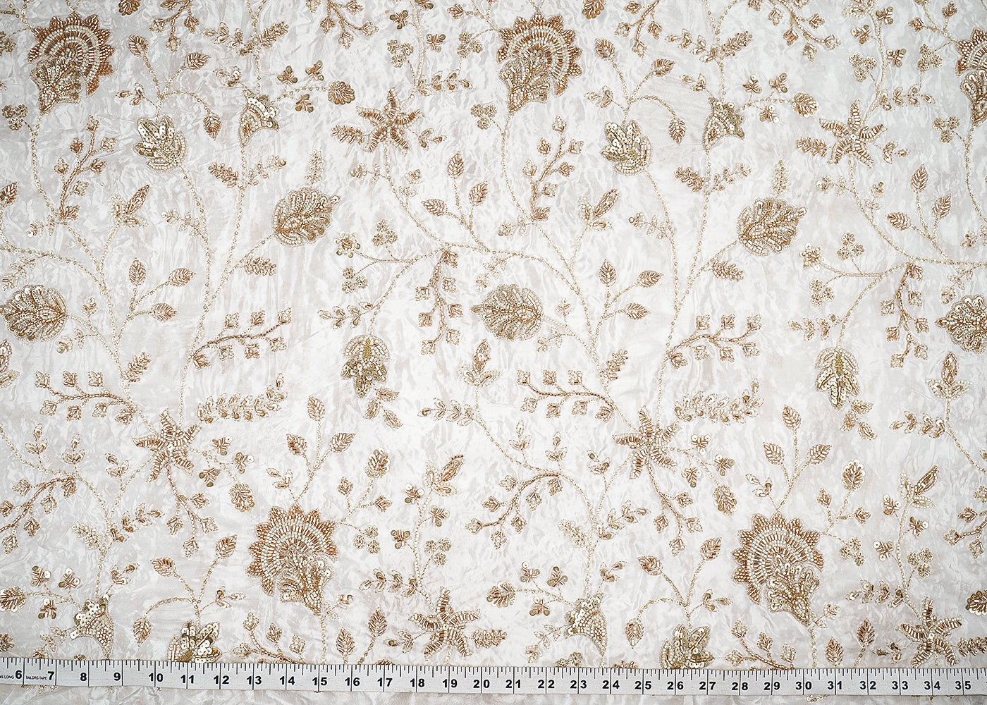 White Crepe Fabric With All Over Sequins, Katdana And Bead Work 20548