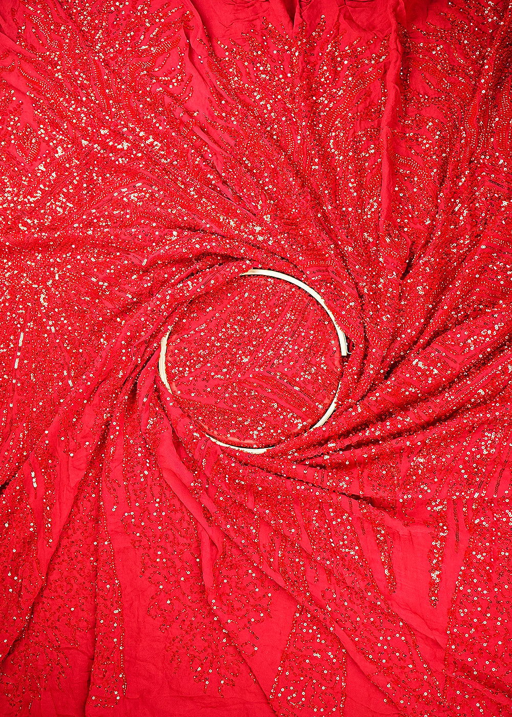 Red Georgette Fabric With All Over Sequins And Bead Work With With One Side Heavy Border 20549