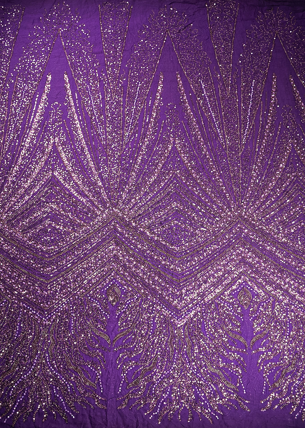 Purple Georgette Fabric With All Over Sequins And Bead Work With One Side Heavy Border 20550