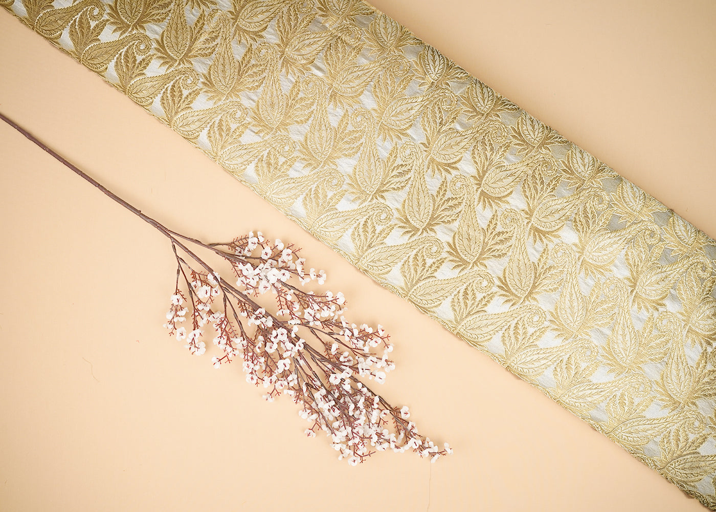 Golden Banarasi Brocade Fabric With All Over Golden Zari Handloom 20562