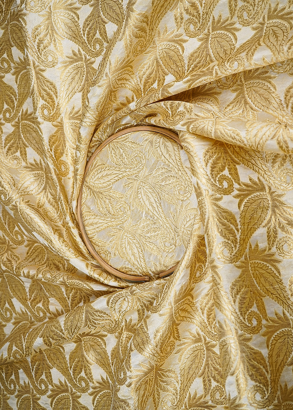 Golden Banarasi Brocade Fabric With All Over Golden Zari Handloom 20562