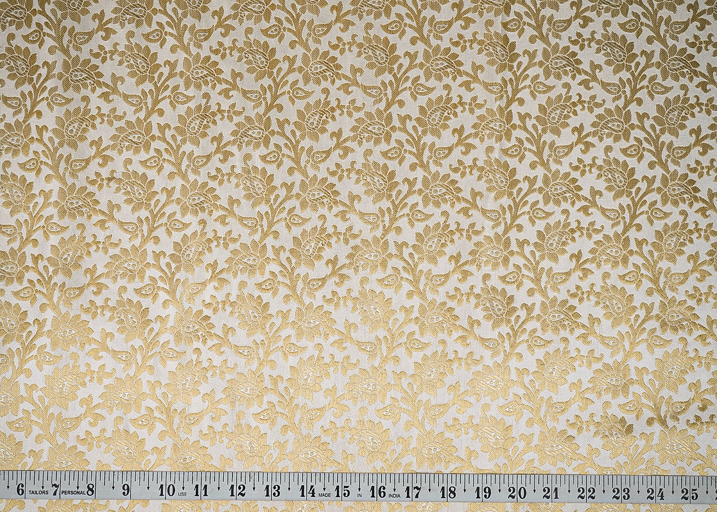 Ivory Banarasi Brocade Fabric With All Over Golden Zari Handloom 20567