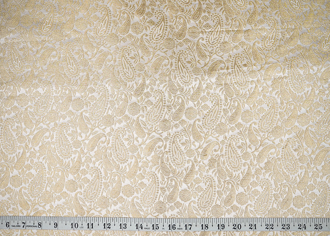 Ivory Banarasi Brocade Fabric With All Over Golden Zari Handloom 20568