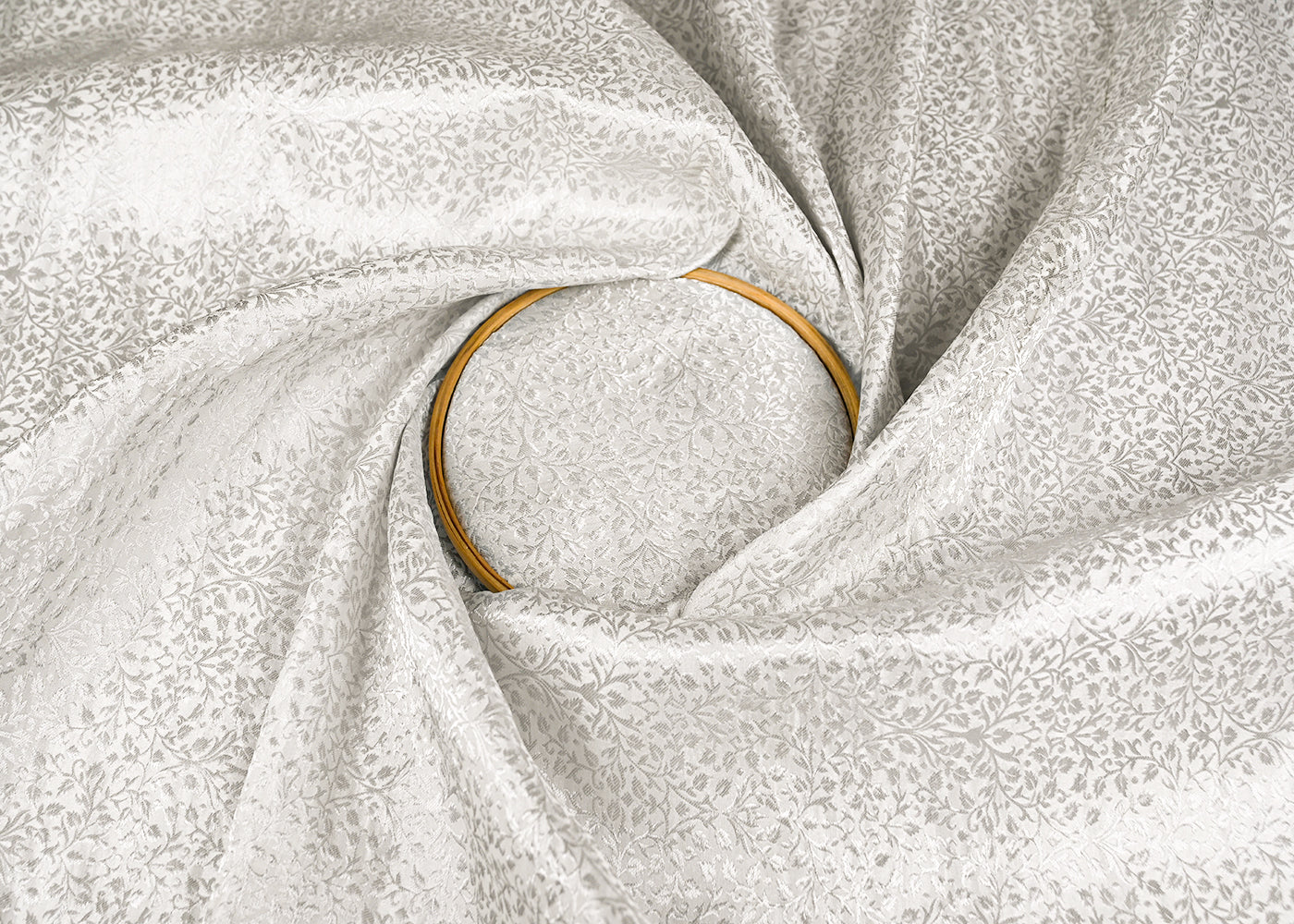 White Banarasi Brocade Fabric With All Over Silver Zari Handloom 20569