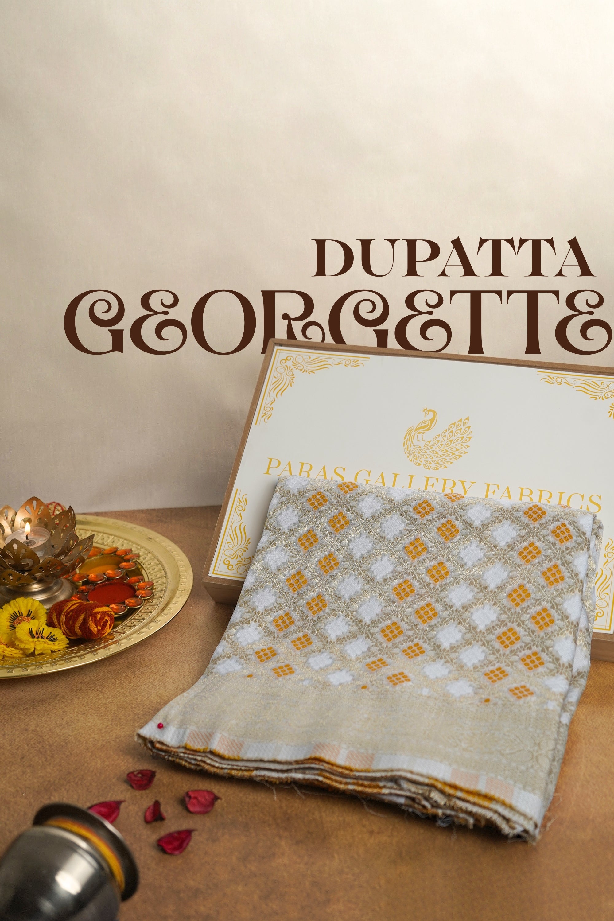 White Dyeable Georgette Dupatta With All Over Thread And Zari Handloom 20573