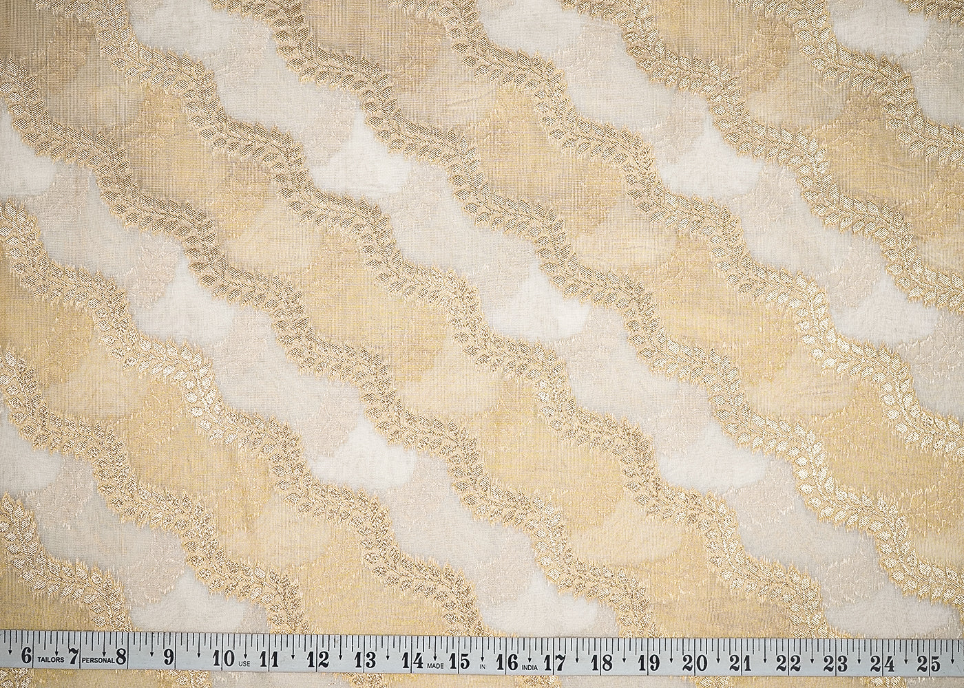 White Organza Tissue Fabric With All Over Golden Zari Handloom 20574