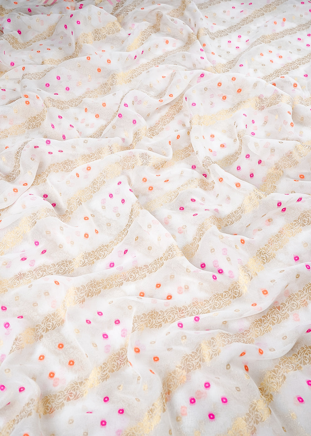 White Dyeable Georgette Fabric With All Over Thread And Zari Handloom 20581