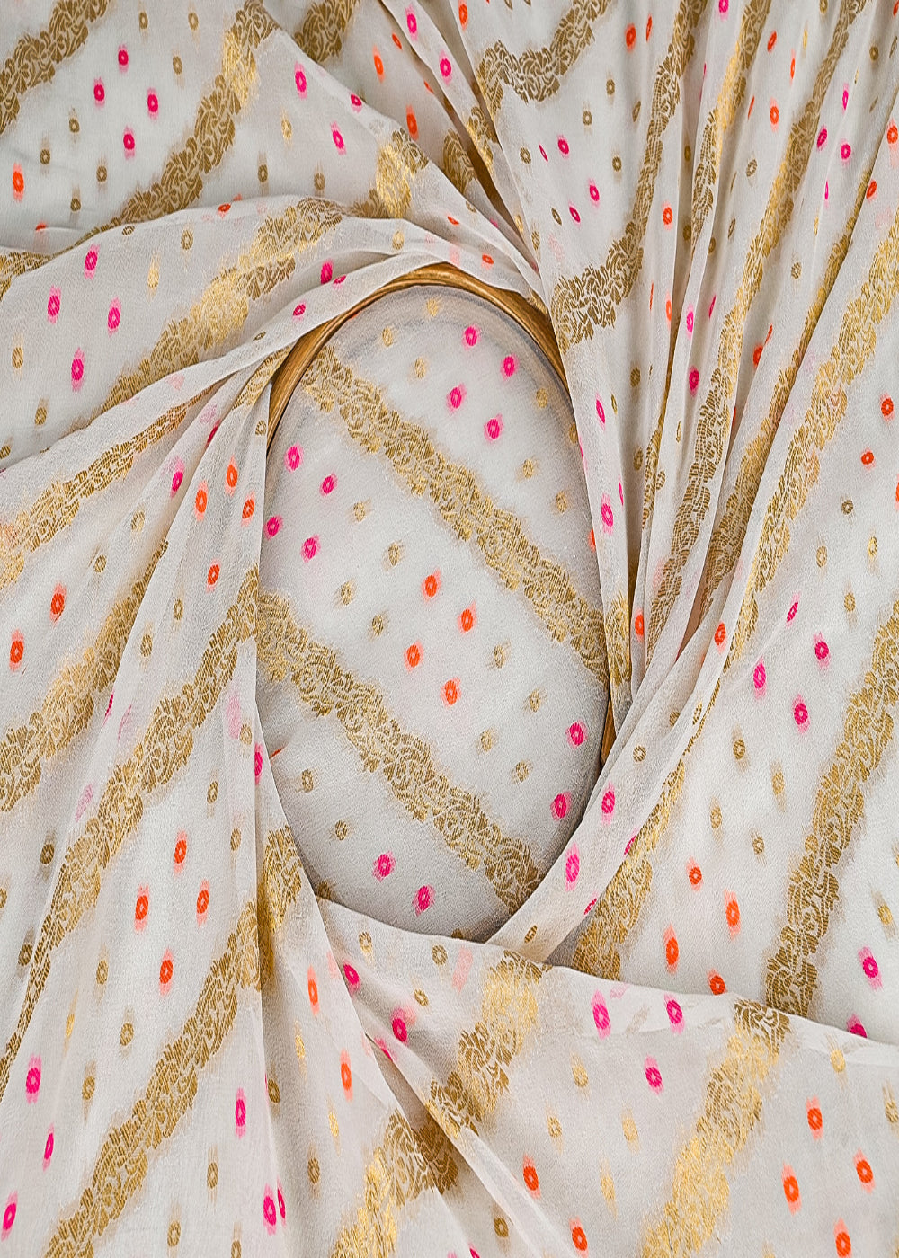 White Georgette Fabric With All Over Thread And Zari Handloom 20581