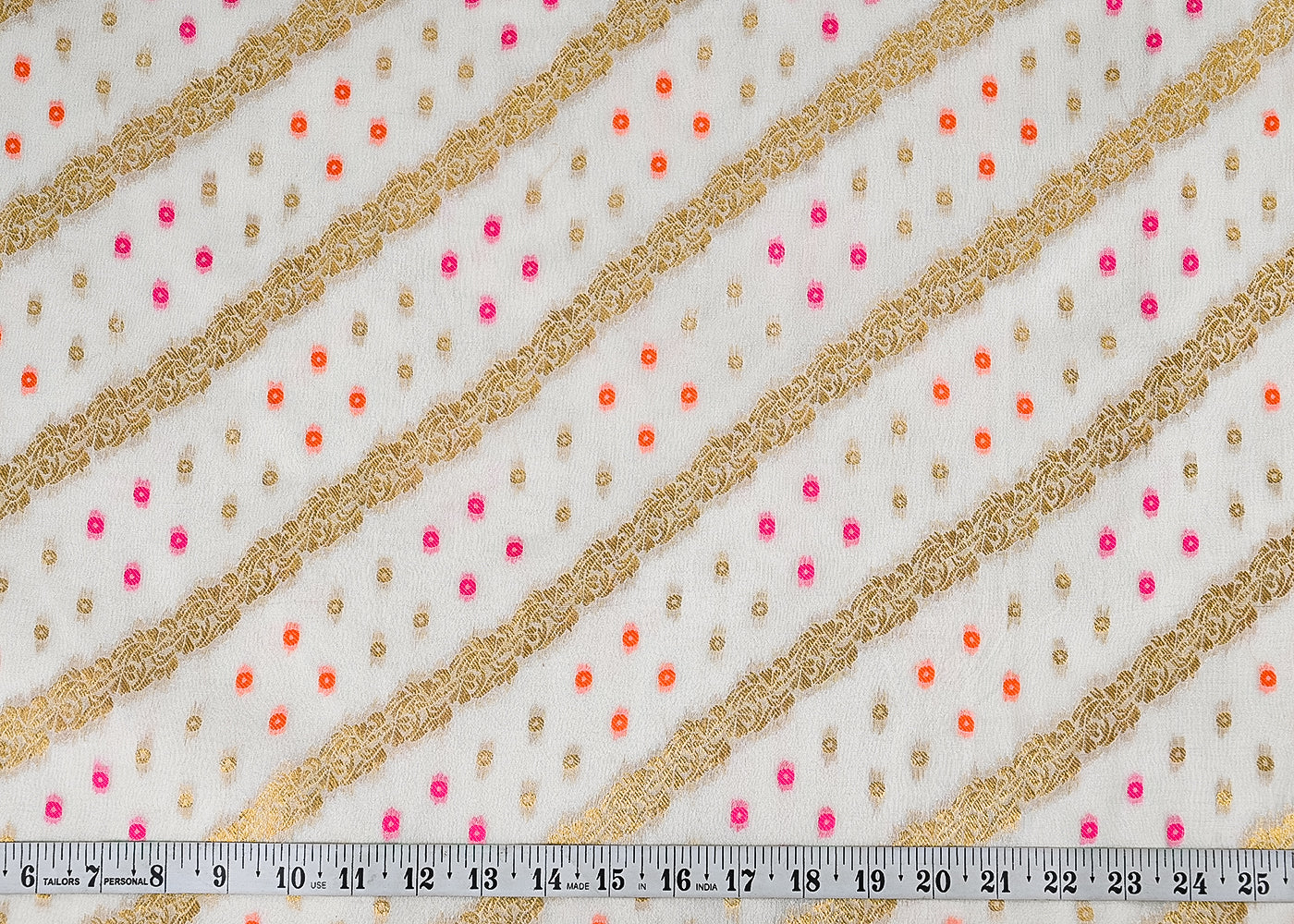 White Georgette Fabric With All Over Thread And Zari Handloom 20581