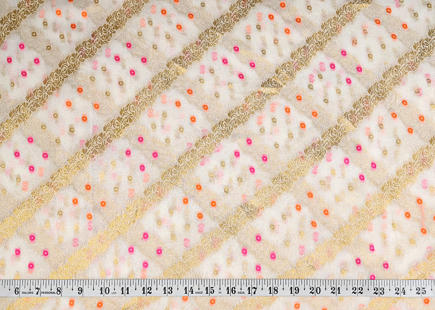 White Georgette Fabric With All Over Thread And Zari Handloom 20581