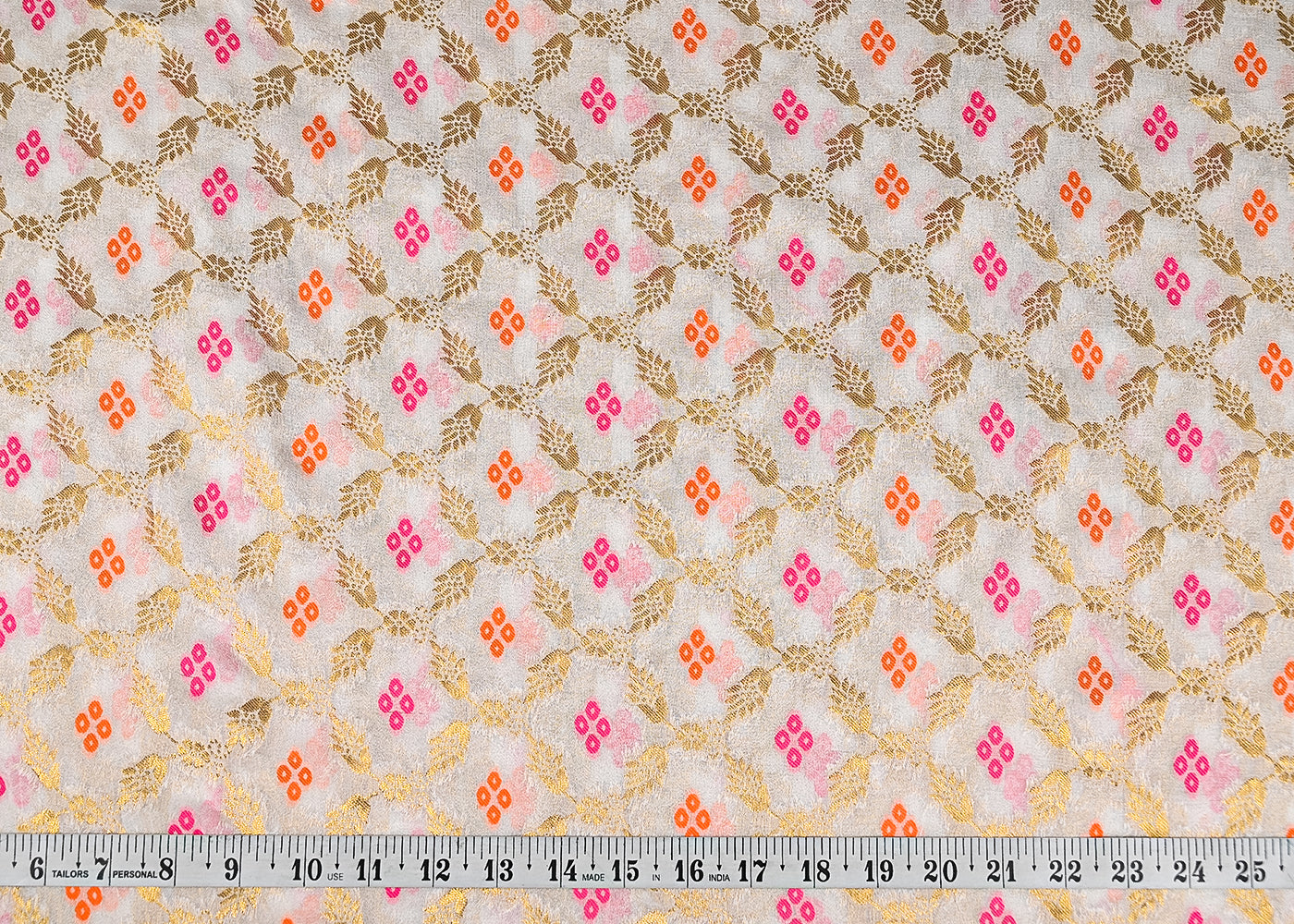 White Georgette Fabric With All Over Thread And Zari Handloom 20584