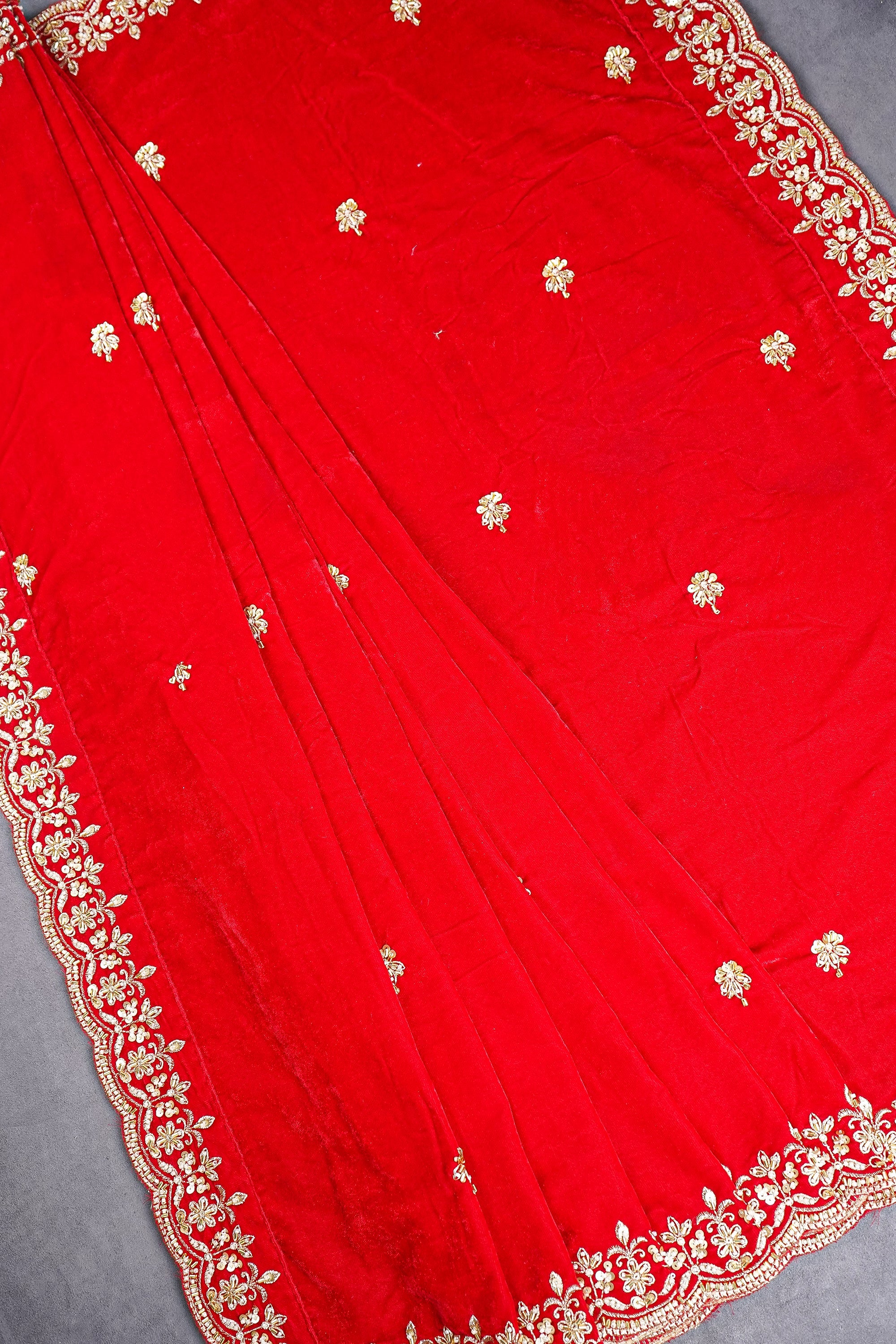 Red Velvet Dupatta With All Over Buti Of Sequins, Katdana, Bead And Zari 20596