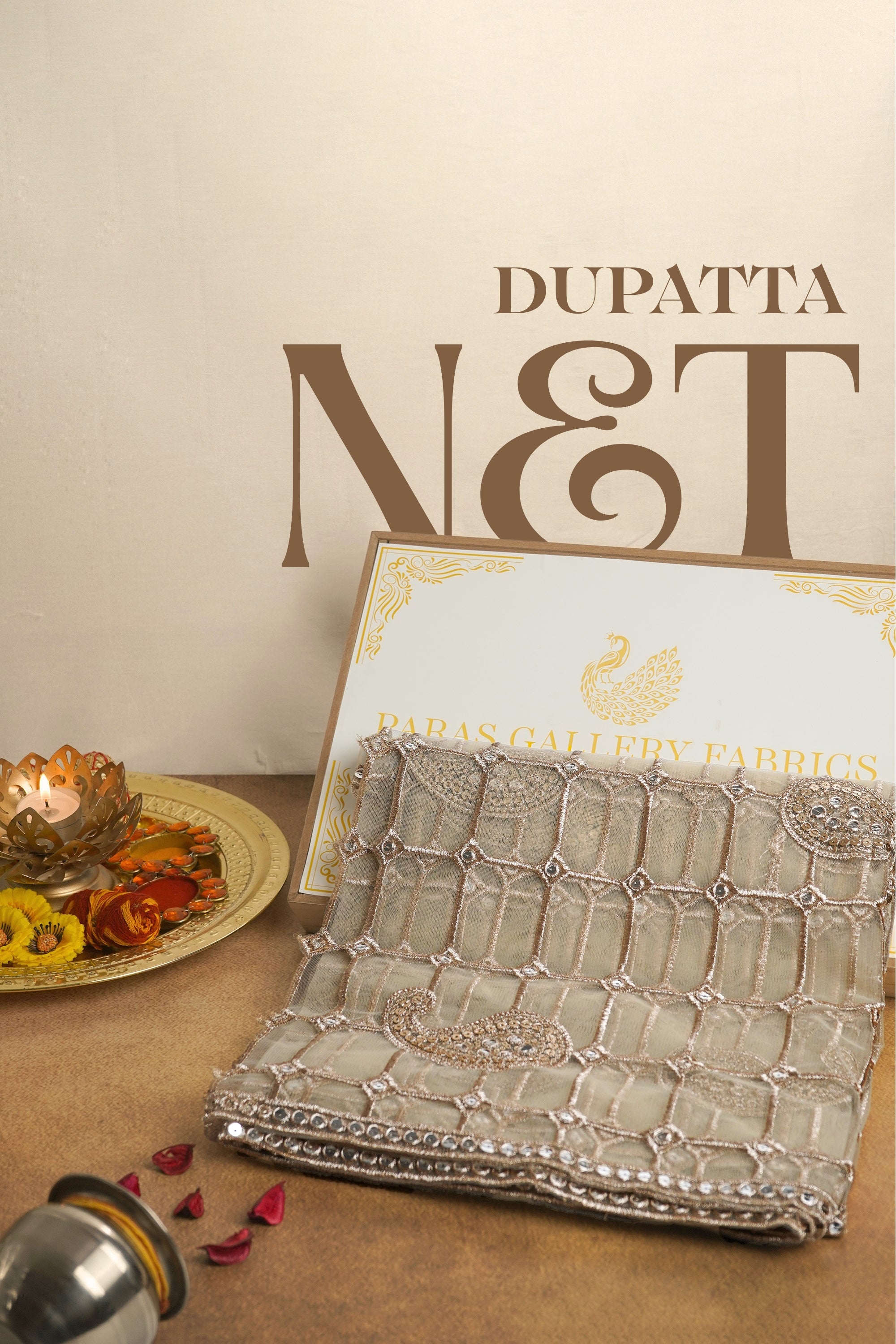 White Net Dupatta With All Over Sequins And Zari Work 20598