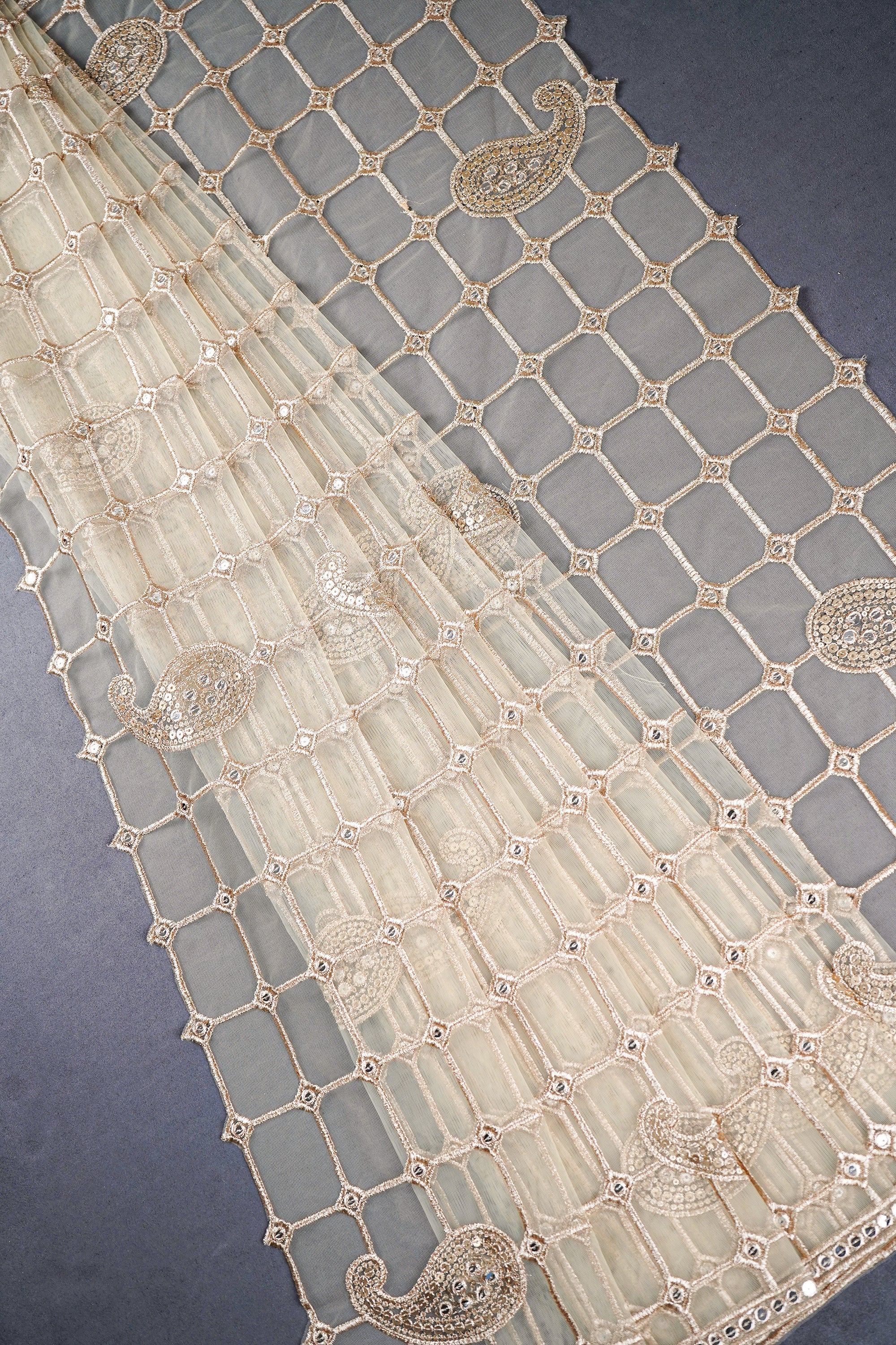 White Net Dupatta With All Over Sequins And Zari Work 20598