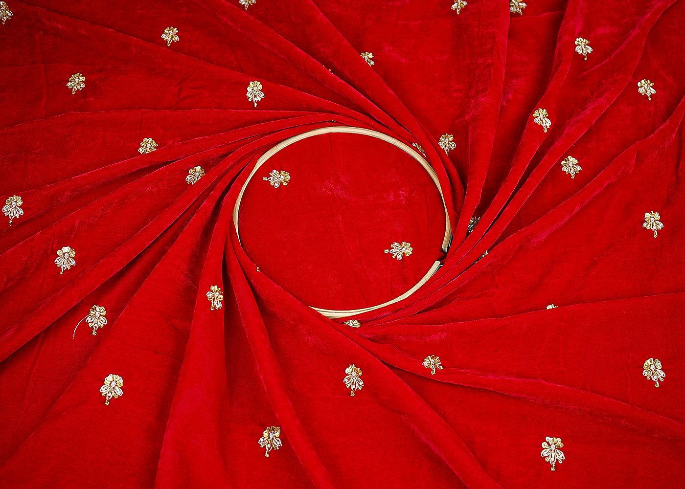 Red Velvet Fabric With All Over Buti Of Katdana, Sequins And Zari 20599