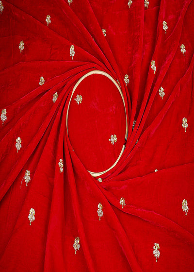 Red Velvet Fabric With All Over Buti Of Katdana, Sequins And Zari 20599
