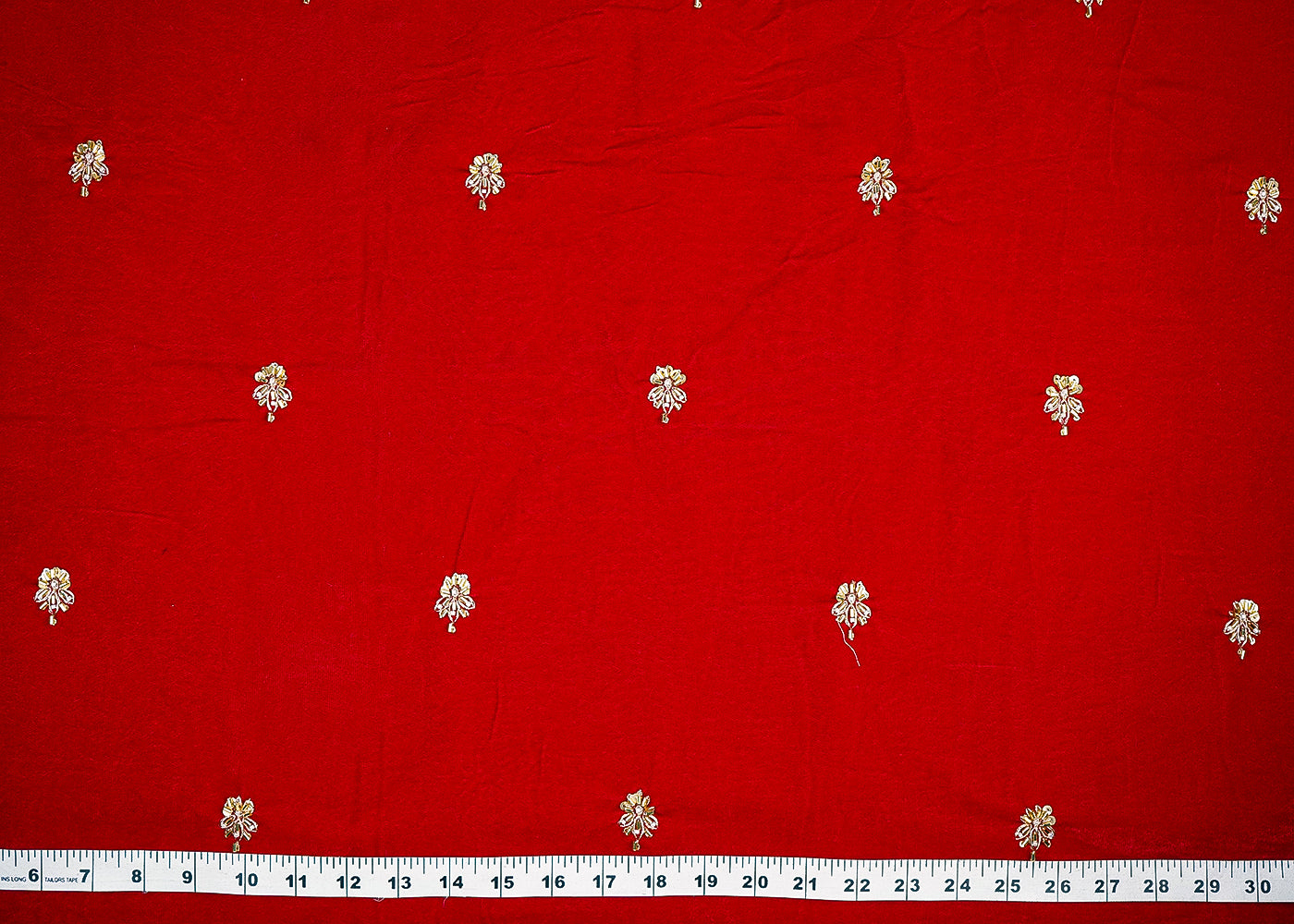 Red Velvet Fabric With All Over Buti Of Katdana, Sequins And Zari 20599