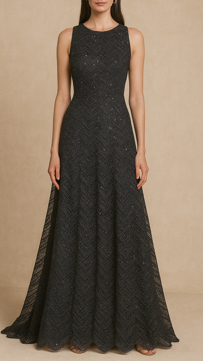 Black Imported Net Fabric With All Over Thread And Sequins Work 16858
