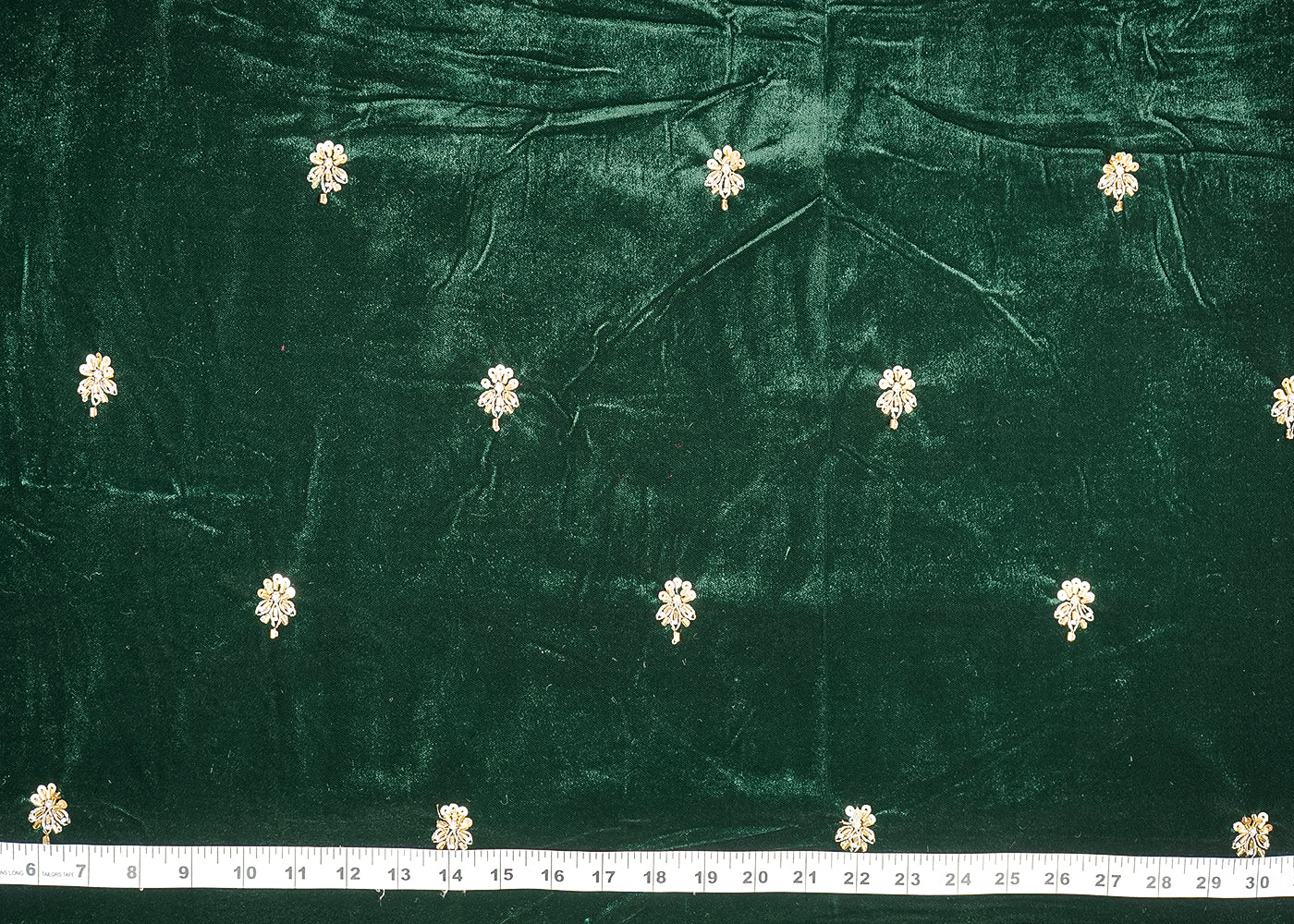 Bottle Green Velvet Fabric With All Over Buti Of Katdana, Sequins And Zari 20601