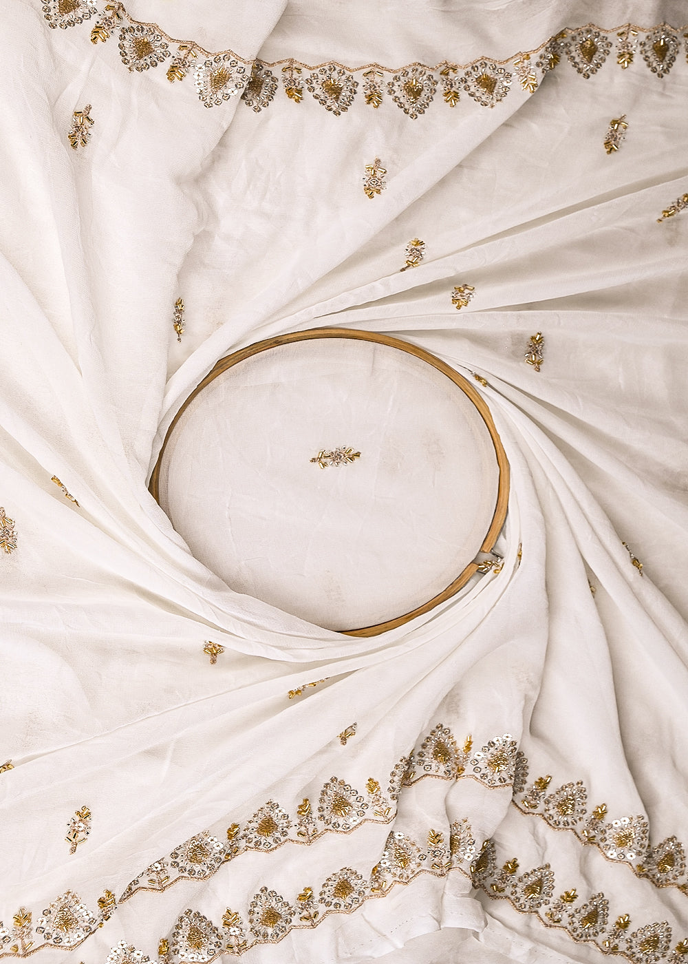 White-Dyeable-Georgette-Fabric-With-All-Over-Katdana,-Zari,-Bead-And-Sequins-Work-With-Two-Side-Border-20606-close-view