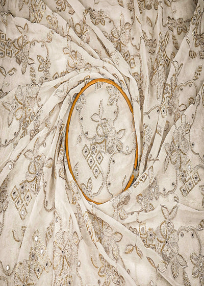 White Dyeable Georgette Fabric With All Over Zari, Faux Mirror And Sequins 20612
