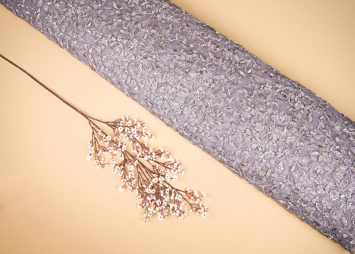 Onion Imported Net Fabric With All Over Thread, Bead And Sequins With Two Side Scalloped Edges 20614