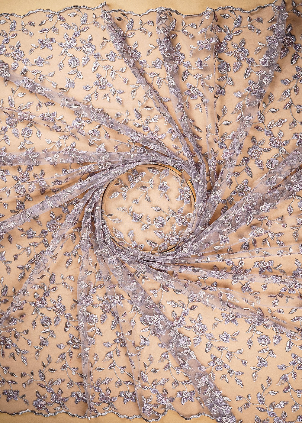 Onion Imported Net Fabric With All Over Thread, Bead And Sequins With Two Side Scalloped Edges 20614