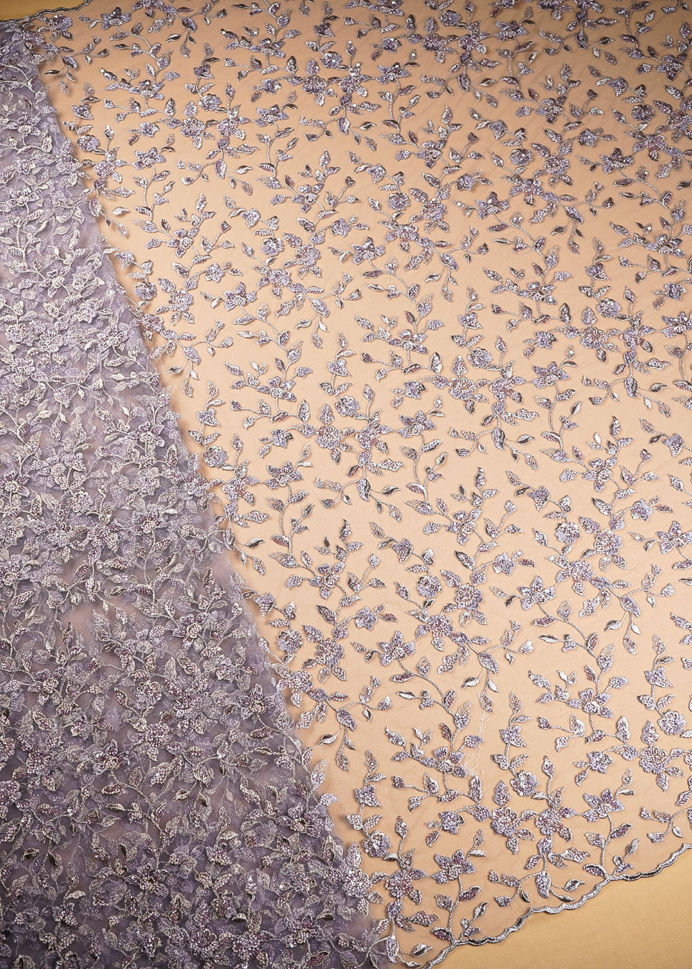 Onion Imported Net Fabric With All Over Thread, Bead And Sequins With Two Side Scalloped Edges 20614