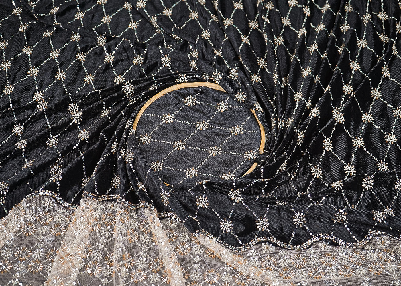 Black Velvet With Buti & Border 20619 | parasgalleryfabrics.com