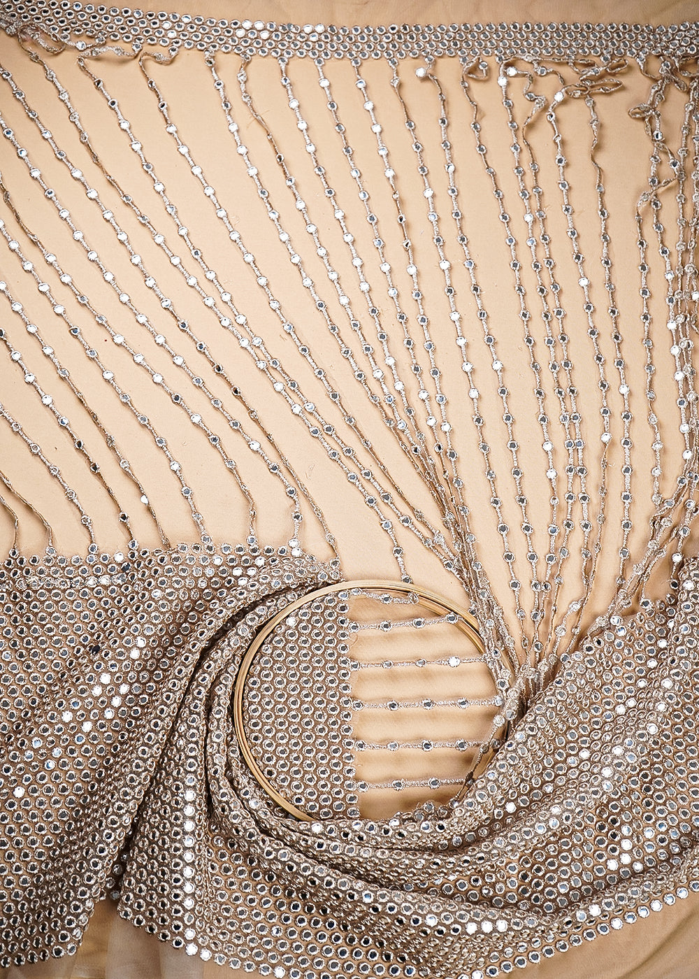 Golden Net Fabric With All Over Laser Cutwork And One Side Border 20632