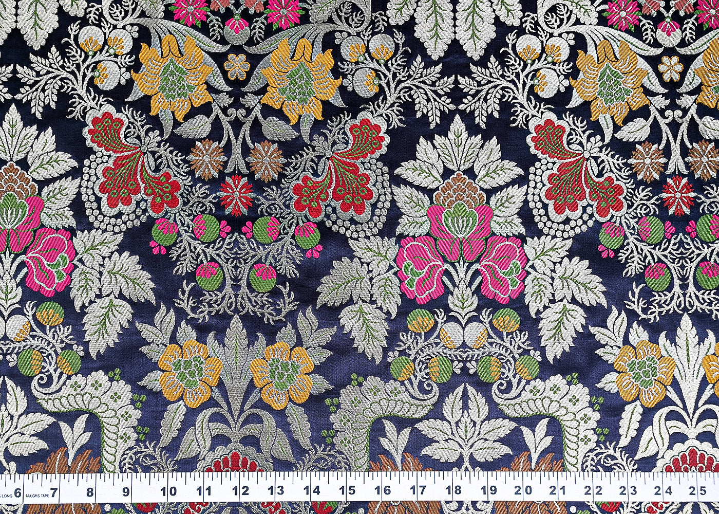 Black Banarasi Brocade Fabric With All Over Zari And Thread Handloom 20639