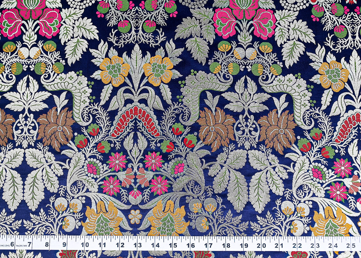 Navy Blue Banarasi Brocade Fabric With All Over Zari And Thread Handloom 20641