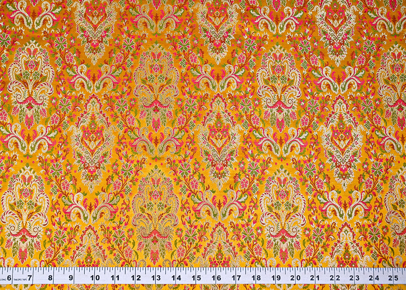 Mustard Banarasi Brocade Fabric With All Over Zari And Thread Handloom 20642