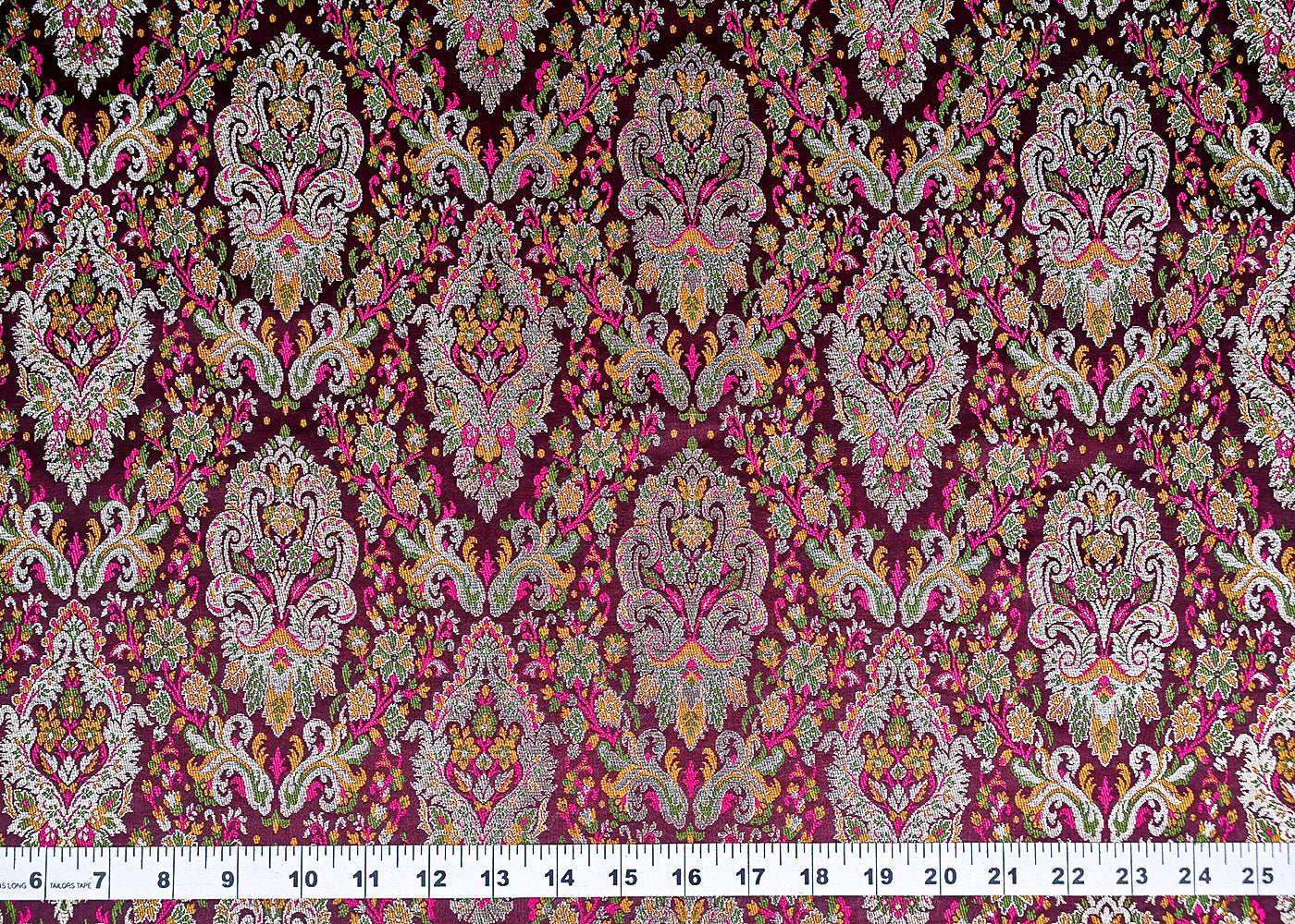 Wine Banarasi Brocade Fabric With All Over Zari And Thread Handloom 20644