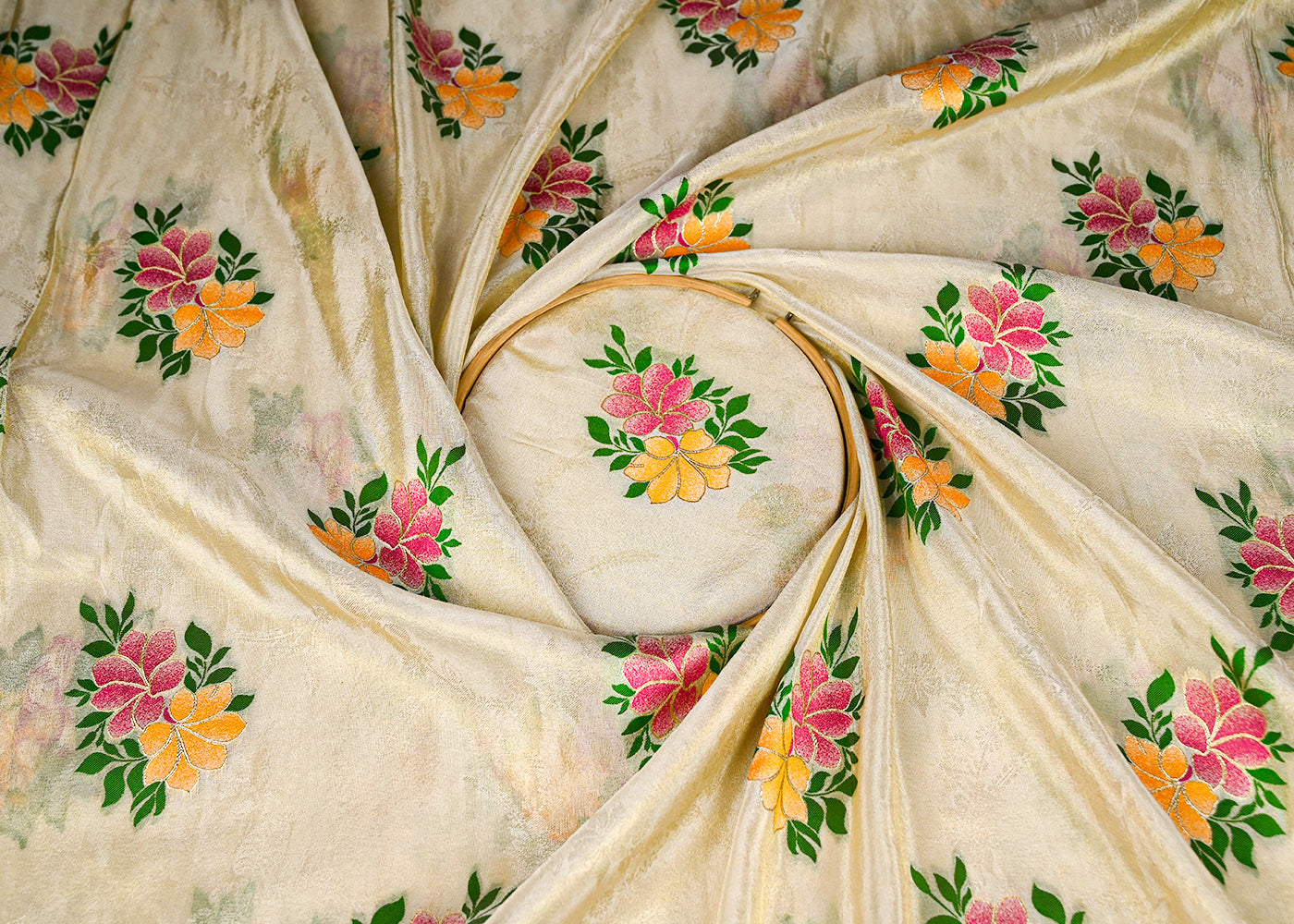 Golden Tissue Fabric With All Over Thread And Golden Zari Handloom 20646