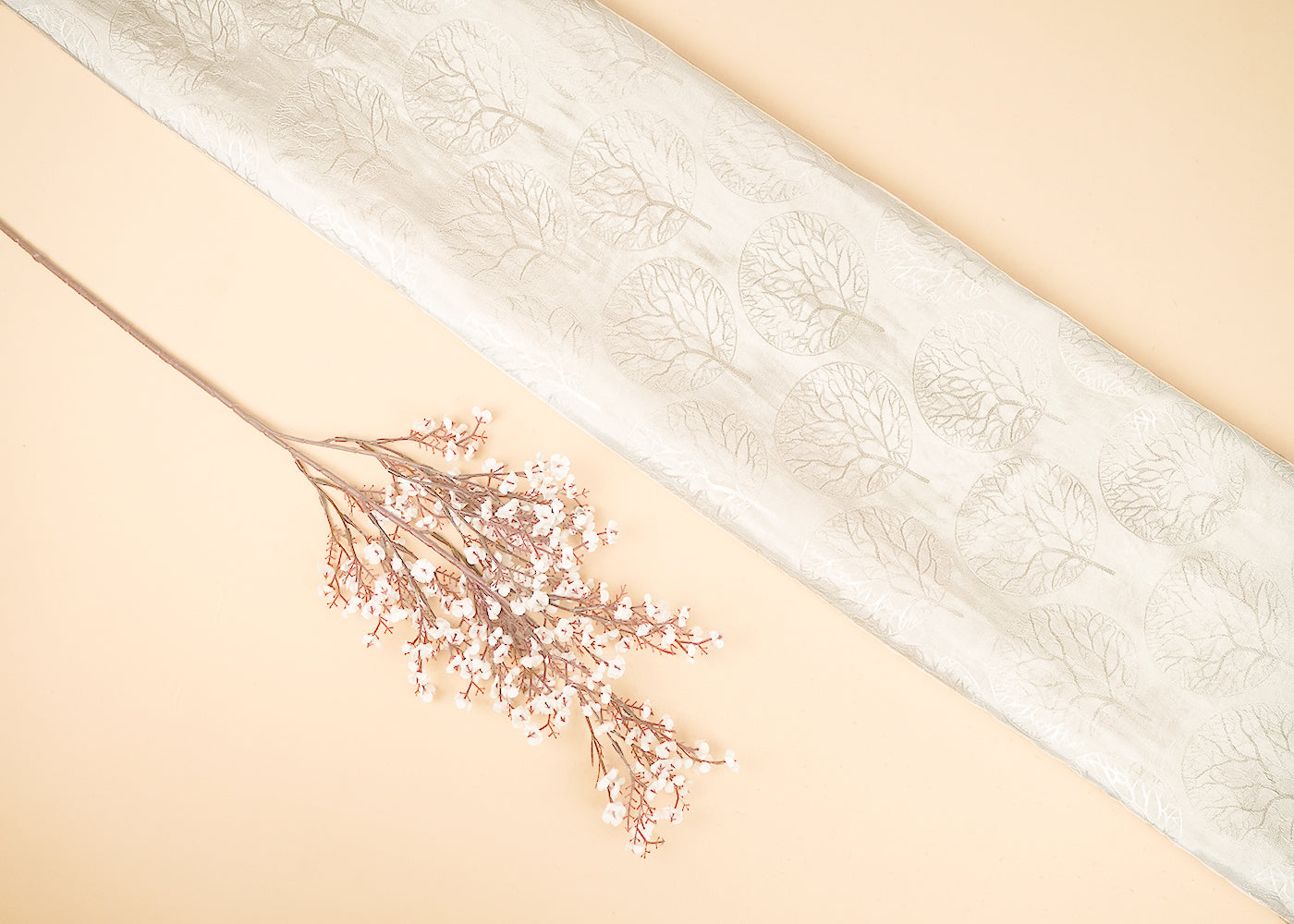 White Silk Fabric With All Over Thread Handloom 20652