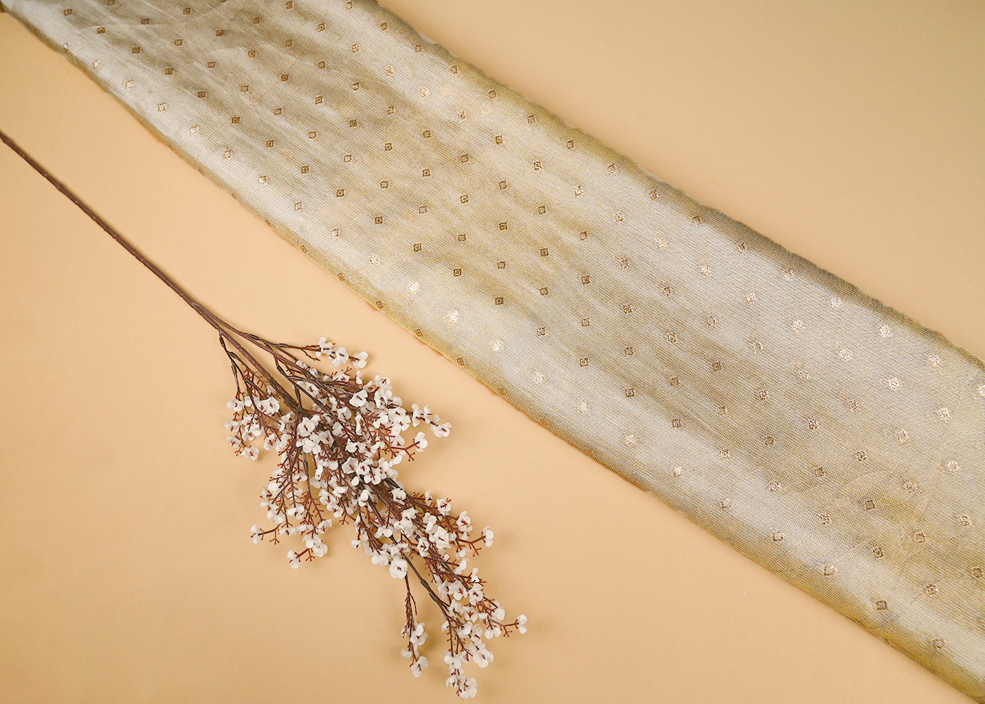 Golden Georgette Fabric With All Over Golden Zari Handloom 20657